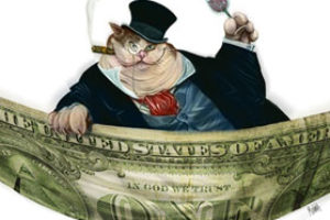 fat cat money wealthy cash rich wall street chamber dollars