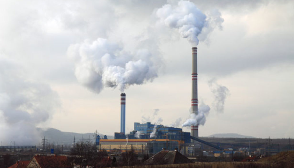 power plant burning coal smog smoke ozone layer hazardous factory train